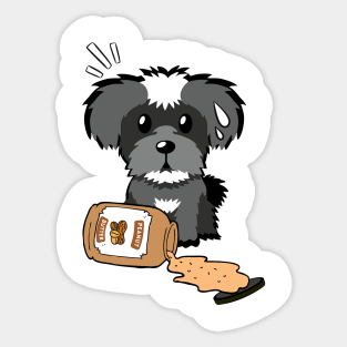 Cute Schnauzer spilled a jar of peanut butter Sticker